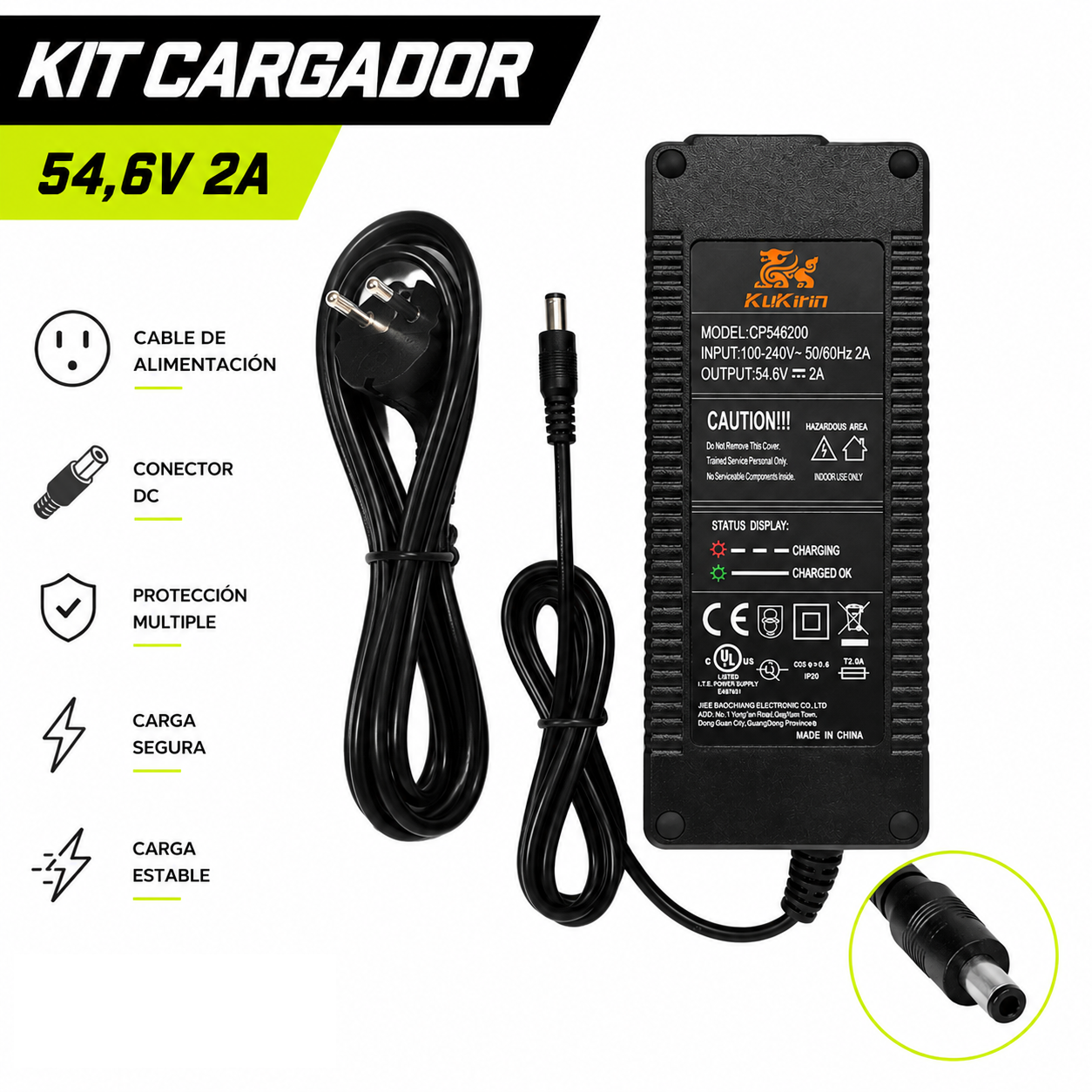 Cargador KUKIRIN G2 48V / 54,6V 2A – Carga estable y segura